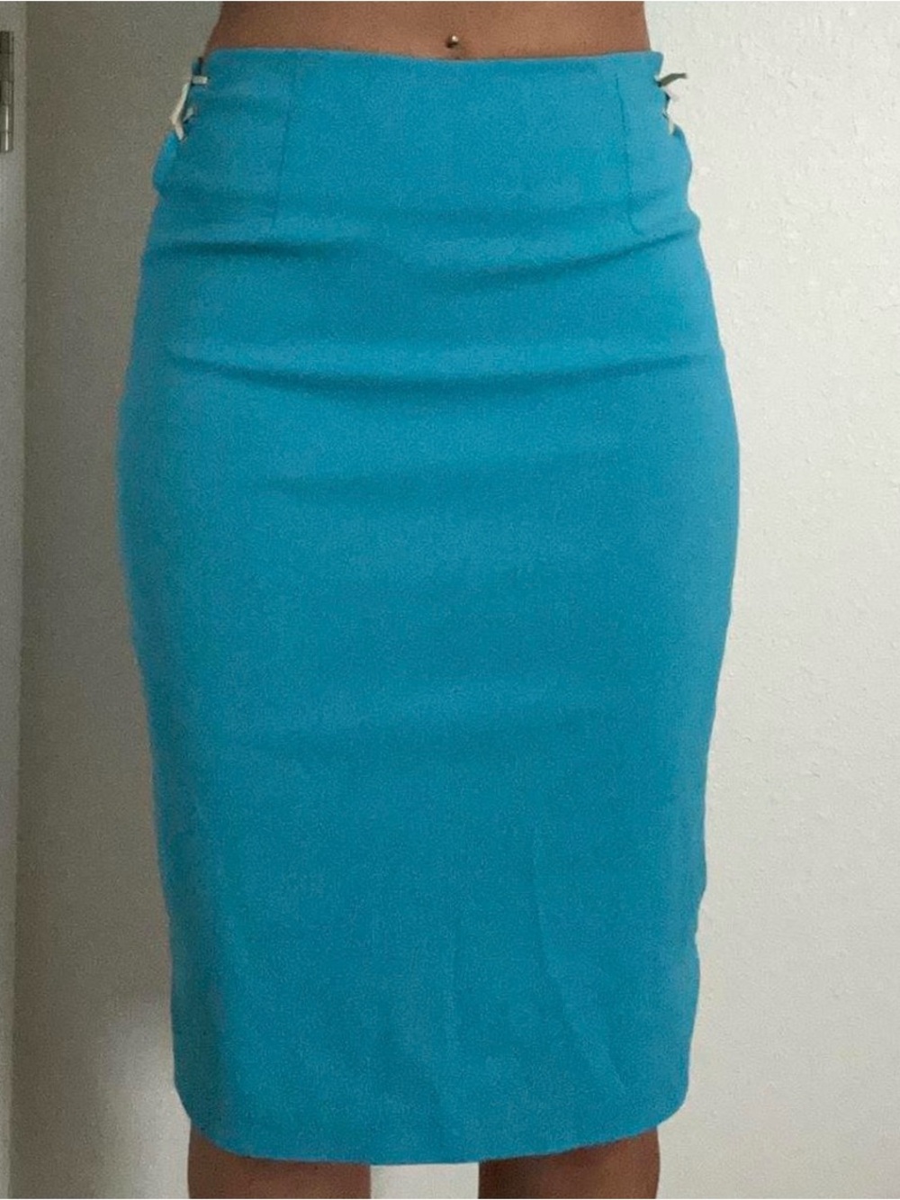 Y2k vintage pencil skirt blue midi skirt fitted with tie side details XS